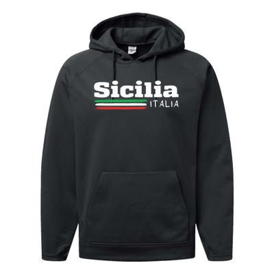 Vintage Sicilia Italia Sicily Italian Flag Italy Souvenir Performance Fleece Hoodie