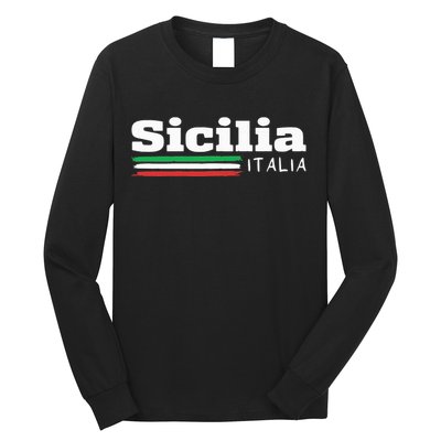 Vintage Sicilia Italia Sicily Italian Flag Italy Souvenir Long Sleeve Shirt