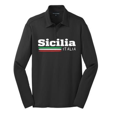 Vintage Sicilia Italia Sicily Italian Flag Italy Souvenir Silk Touch Performance Long Sleeve Polo