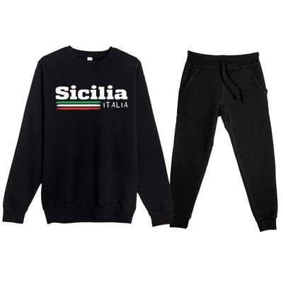 Vintage Sicilia Italia Sicily Italian Flag Italy Souvenir Premium Crewneck Sweatsuit Set