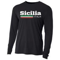 Vintage Sicilia Italia Sicily Italian Flag Italy Souvenir Cooling Performance Long Sleeve Crew