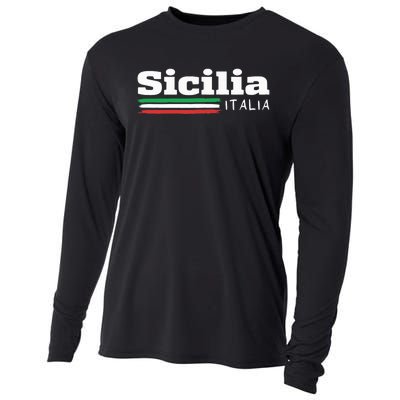 Vintage Sicilia Italia Sicily Italian Flag Italy Souvenir Cooling Performance Long Sleeve Crew