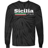 Vintage Sicilia Italia Sicily Italian Flag Italy Souvenir Tie-Dye Long Sleeve Shirt