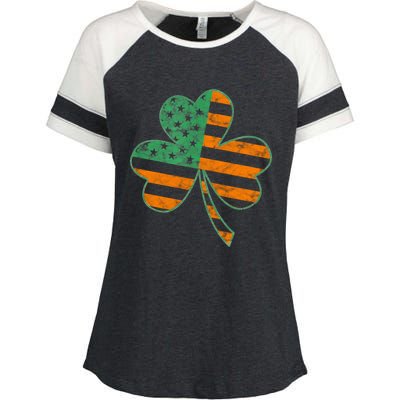 Vintage Shamrock Irish American Flag St Patrick's Day Gift Enza Ladies Jersey Colorblock Tee