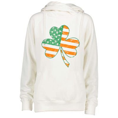 Vintage Shamrock Irish American Flag St Patrick's Day Gift Womens Funnel Neck Pullover Hood