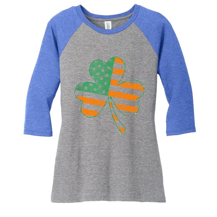 Vintage Shamrock Irish American Flag St Patrick's Day Gift Women's Tri-Blend 3/4-Sleeve Raglan Shirt