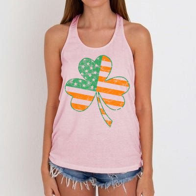 Vintage Shamrock Irish American Flag St Patrick's Day Gift Women's Knotted Racerback Tank