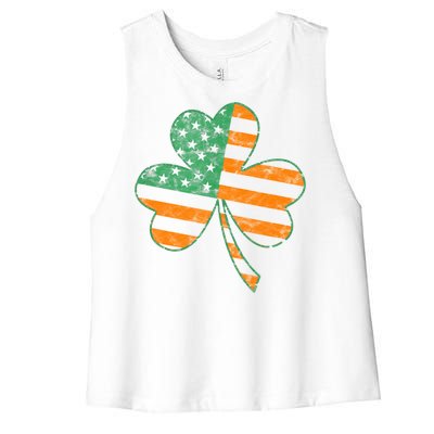 Vintage Shamrock Irish American Flag St Patrick's Day Gift Women's Racerback Cropped Tank