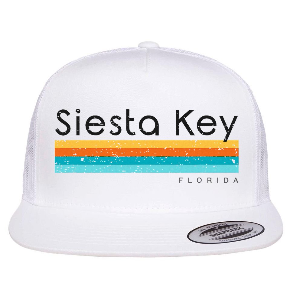 Vintage Siesta Key Florida Retro Design Flat Bill Trucker Hat