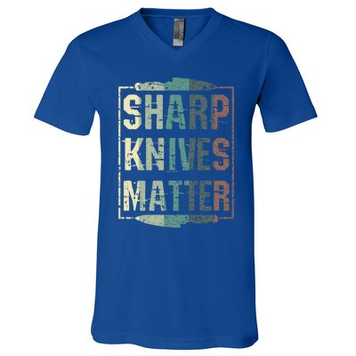 Vintage Sharp Knives Matter Chef Knife Culinary Christmas Gift V-Neck T-Shirt