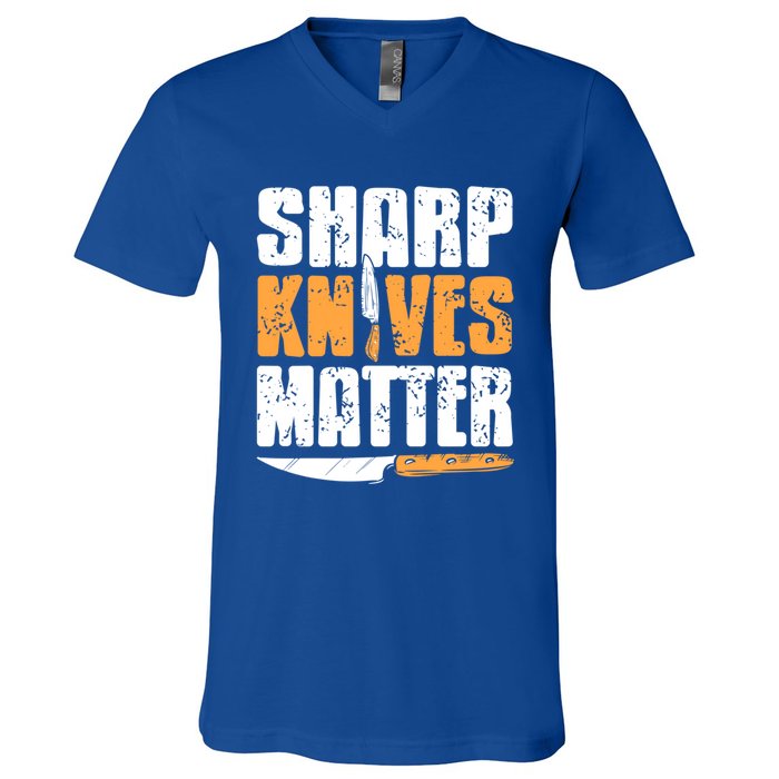 Vintage Sharp Knives Matter Cool Cooking Tee Present Gift V-Neck T-Shirt