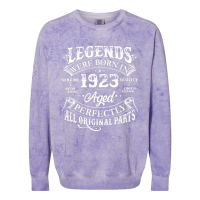 Vintage Scroll Legends Were Born In 1923 Aged Perfectly 100th Birthday Colorblast Crewneck Sweatshirt