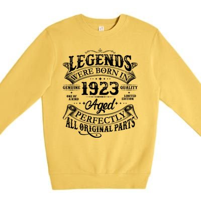 Vintage Scroll Legends Were Born In 1923 Aged Perfectly 100th Birthday Premium Crewneck Sweatshirt