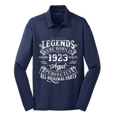 Vintage Scroll Legends Were Born In 1923 Aged Perfectly 100th Birthday Silk Touch Performance Long Sleeve Polo