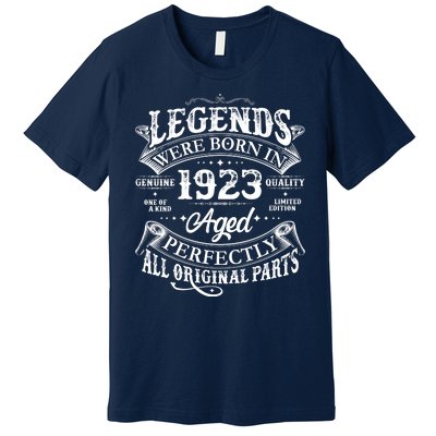 Vintage Scroll Legends Were Born In 1923 Aged Perfectly 100th Birthday Premium T-Shirt