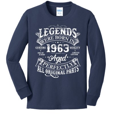 Vintage Scroll Legends Were Born In 1963 Aged Perfectly 60th Birthday Kids Long Sleeve Shirt