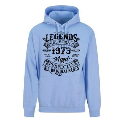 Vintage Scroll Legends Were Born In 1973 Aged Perfectly 50th Birthday Unisex Surf Hoodie