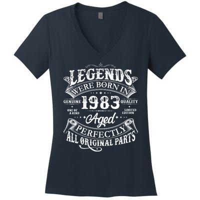 Vintage Scroll Legends Were Born In 1983 Aged Perfectly 40th Birthday Women's V-Neck T-Shirt