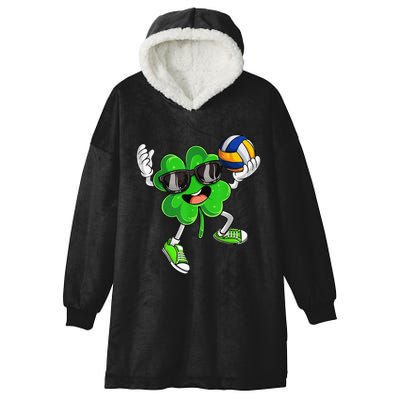 Volleyball Shamrock Lucky Clover Irish St Patrick's Day Hooded Wearable Blanket