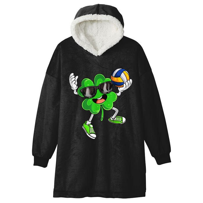 Volleyball Shamrock Lucky Clover Irish St Patrick's Day Hooded Wearable Blanket