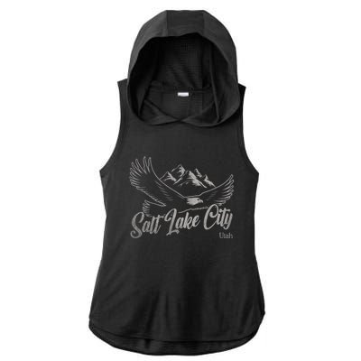 Vintage Salt Lake City Utah Mountains Hiking Outdoors Ladies PosiCharge Tri-Blend Wicking Draft Hoodie Tank