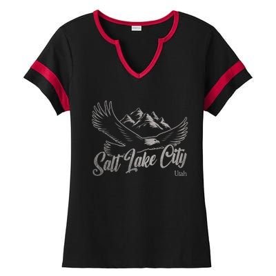 Vintage Salt Lake City Utah Mountains Hiking Outdoors Ladies Halftime Notch Neck Tee