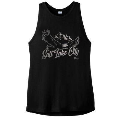 Vintage Salt Lake City Utah Mountains Hiking Outdoors Ladies PosiCharge Tri-Blend Wicking Tank