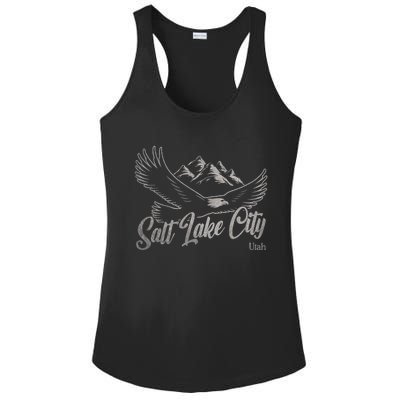 Vintage Salt Lake City Utah Mountains Hiking Outdoors Ladies PosiCharge Competitor Racerback Tank