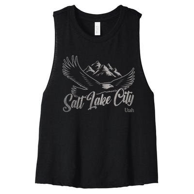 Vintage Salt Lake City Utah Mountains Hiking Outdoors Women's Racerback Cropped Tank