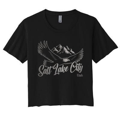 Vintage Salt Lake City Utah Mountains Hiking Outdoors Women's Crop Top Tee