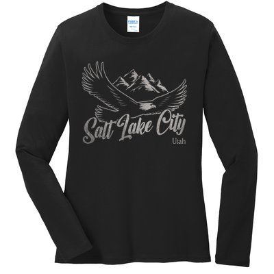 Vintage Salt Lake City Utah Mountains Hiking Outdoors Ladies Long Sleeve Shirt