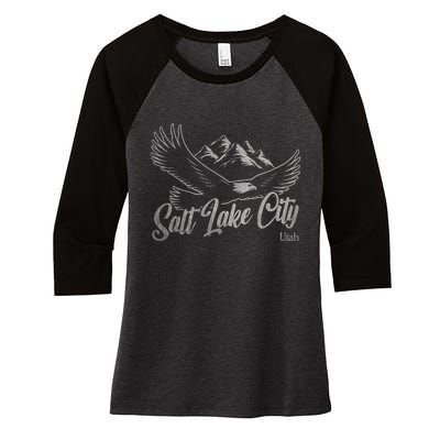 Vintage Salt Lake City Utah Mountains Hiking Outdoors Women's Tri-Blend 3/4-Sleeve Raglan Shirt