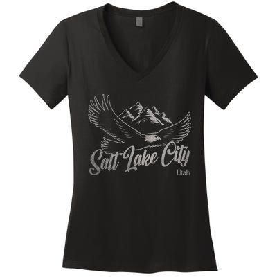 Vintage Salt Lake City Utah Mountains Hiking Outdoors Women's V-Neck T-Shirt