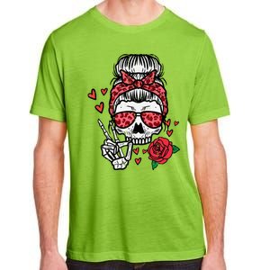 Valentines Skeleton Leopard Messy Bun Peace Funny Cool Gift Adult ChromaSoft Performance T-Shirt