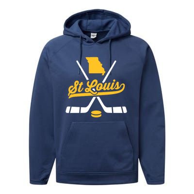 Vintage St Louis Ice Hockey Sticks Sports Team Fan Gift Performance Fleece Hoodie