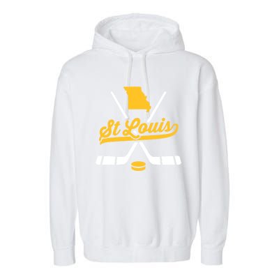 Vintage St Louis Ice Hockey Sticks Sports Team Fan Gift Garment-Dyed Fleece Hoodie