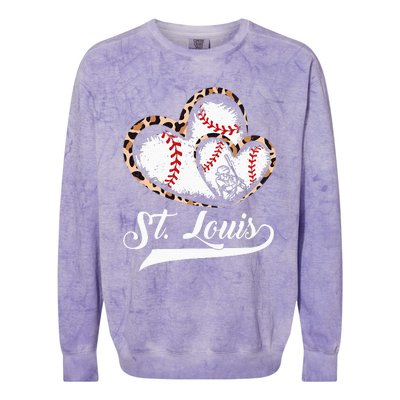 Vintage St Louis Baseball Leopard Heart Baseball Fans Colorblast Crewneck Sweatshirt