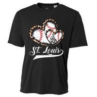 Vintage St Louis Baseball Leopard Heart Baseball Fans Cooling Performance Crew T-Shirt