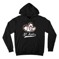 Vintage St Louis Baseball Leopard Heart Baseball Fans Hoodie