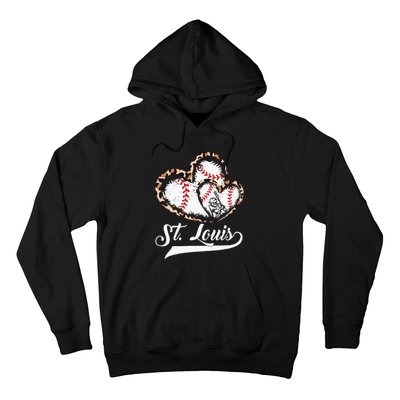 Vintage St Louis Baseball Leopard Heart Baseball Fans Hoodie