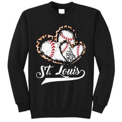 Vintage St Louis Baseball Leopard Heart Baseball Fans Sweatshirt