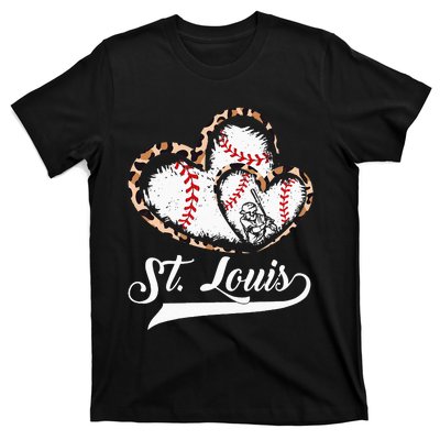 Vintage St Louis Baseball Leopard Heart Baseball Fans T-Shirt