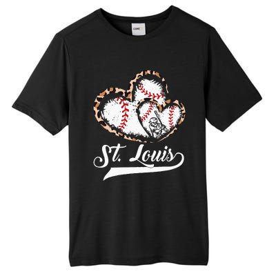 Vintage St Louis Baseball Leopard Heart Baseball Fans Tall Fusion ChromaSoft Performance T-Shirt