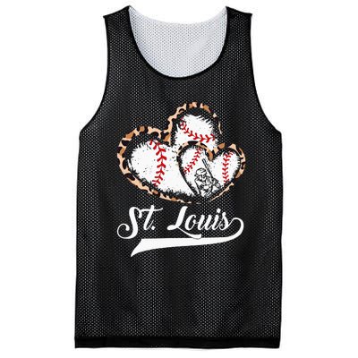 Vintage St Louis Baseball Leopard Heart Baseball Fans Mesh Reversible Basketball Jersey Tank