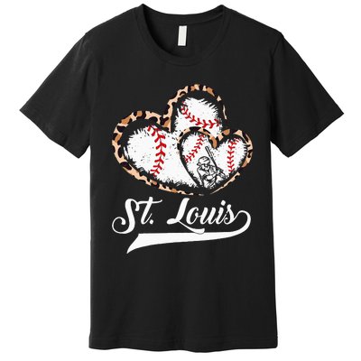 Vintage St Louis Baseball Leopard Heart Baseball Fans Premium T-Shirt