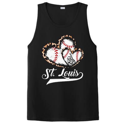 Vintage St Louis Baseball Leopard Heart Baseball Fans PosiCharge Competitor Tank