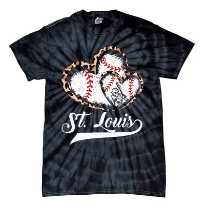 Vintage St Louis Baseball Leopard Heart Baseball Fans Tie-Dye T-Shirt