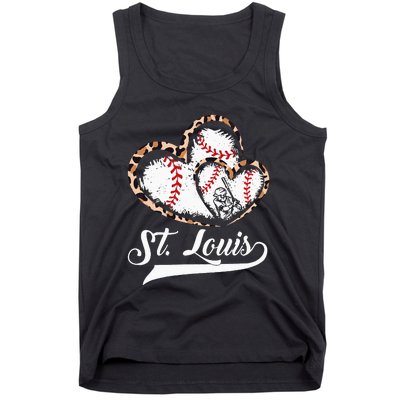 Vintage St Louis Baseball Leopard Heart Baseball Fans Tank Top