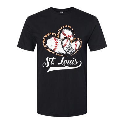 Vintage St Louis Baseball Leopard Heart Baseball Fans Softstyle CVC T-Shirt