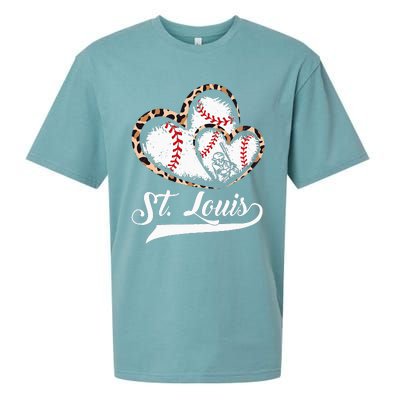 Vintage St Louis Baseball Leopard Heart Baseball Fans Sueded Cloud Jersey T-Shirt